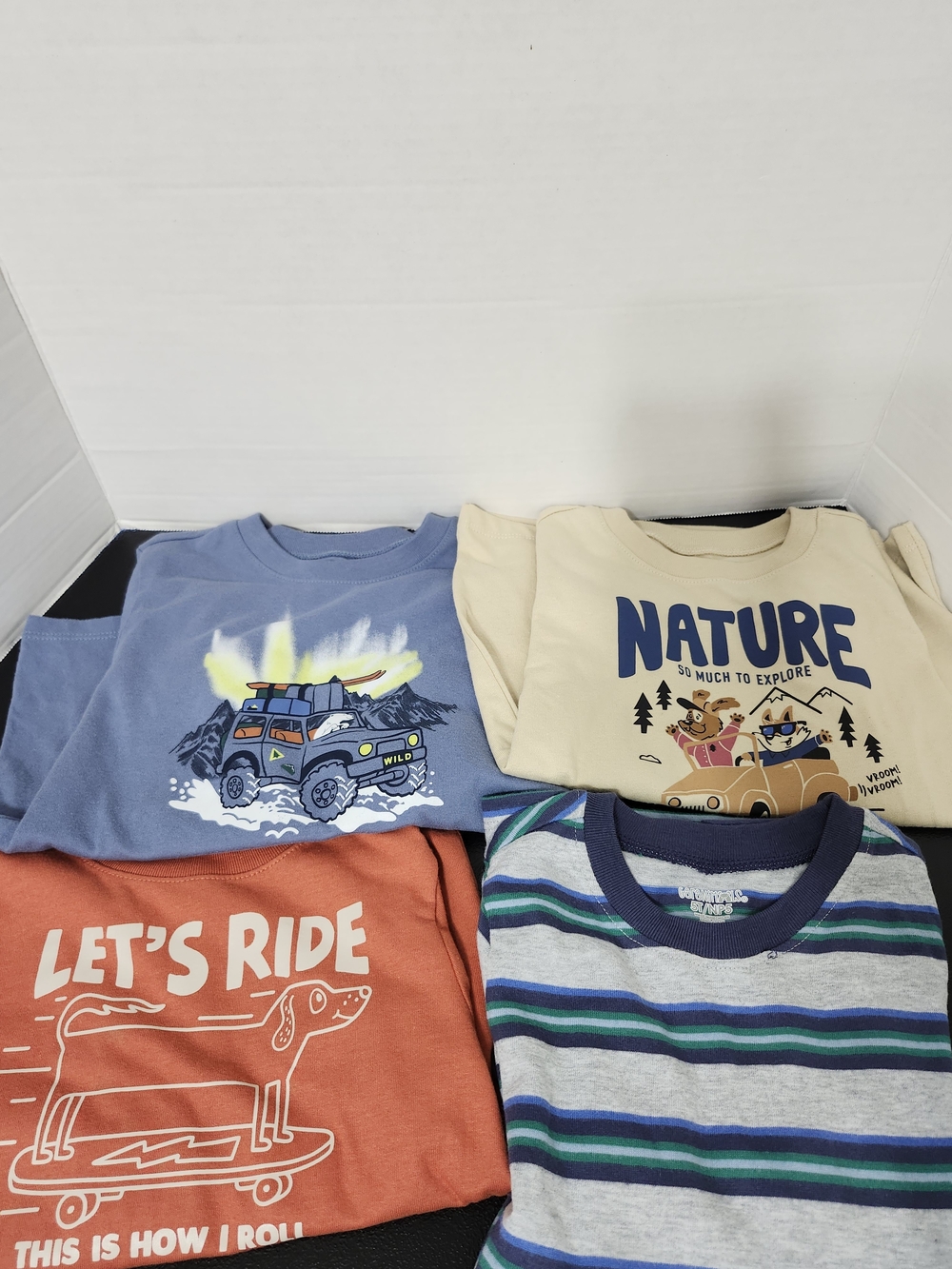 Boys 5T Long Sleeve Graphic Tees 4 Piece Mix Lot Stripes Truck Dog Outdoors
